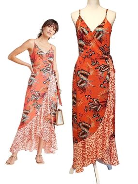 Farm Rio Musette Tropical Wrap Maxi Ruffle Hem Summer Resortwear Dress Size XL